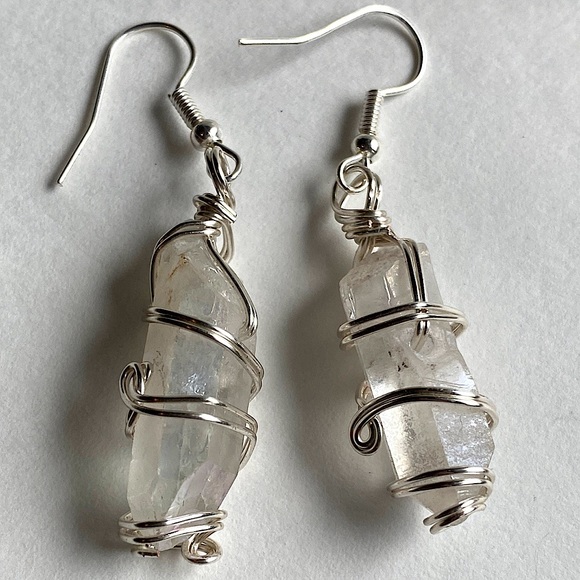 n e w | wire wrapped angel quartz earrings | raw crystal earrings | handmade 👼 - Picture 1 of 8